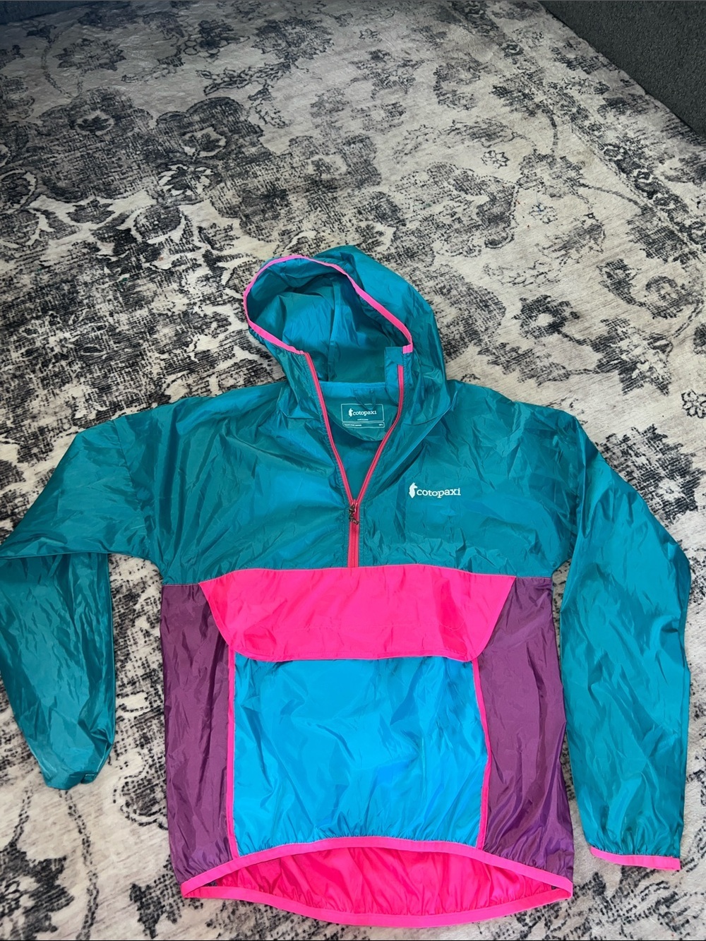 cotopaxi Teal, Pink & Purple Colorblock Rain Anorak